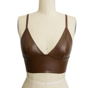 Faux Leather Longline Bralette Top Size L Dark Brown Layering NWT